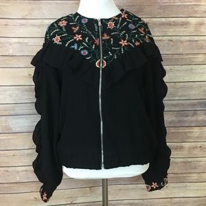 NWT Zara black floral embroidered jacket